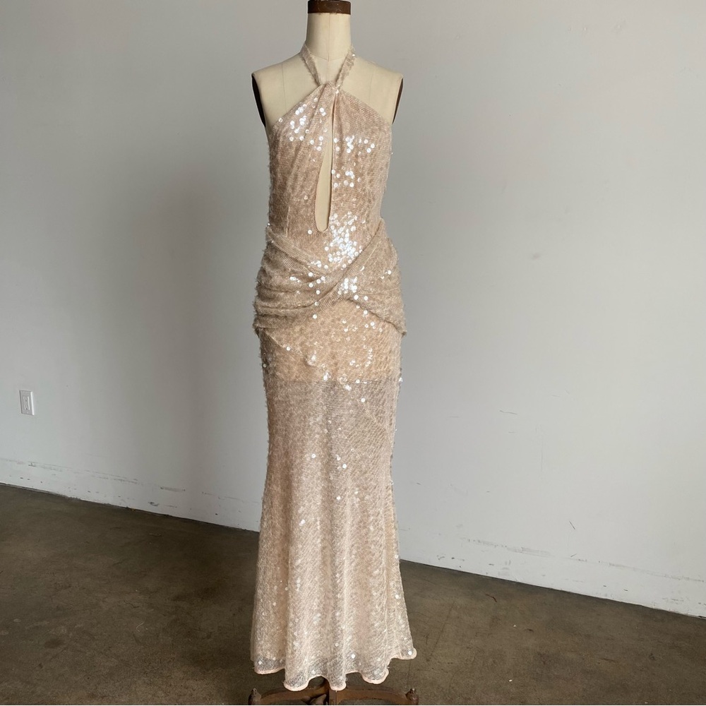 $349 NWT Nude For Love And Lemons “Sydney” Sequin Maxi Dress Sz X-Large - Picture 5 of 15